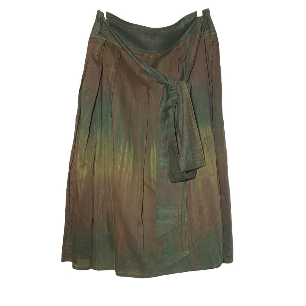 Theory Knee Length Wrap Skirt Tie Waist Green Brown 4